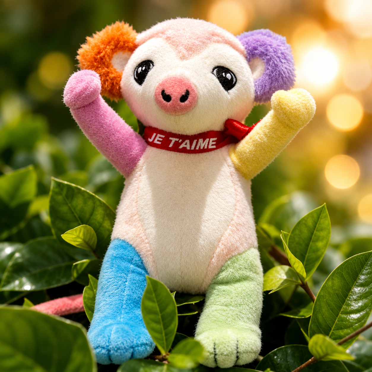 Peluche Manikou multicolore avec ruban Je t'aime